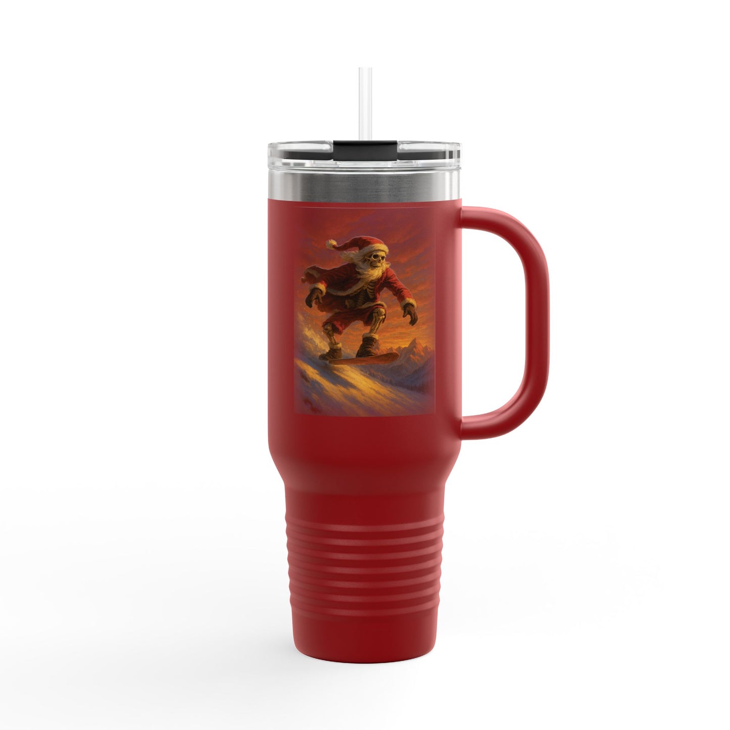 Skelly Santa Snowboarding 40oz travel mug
