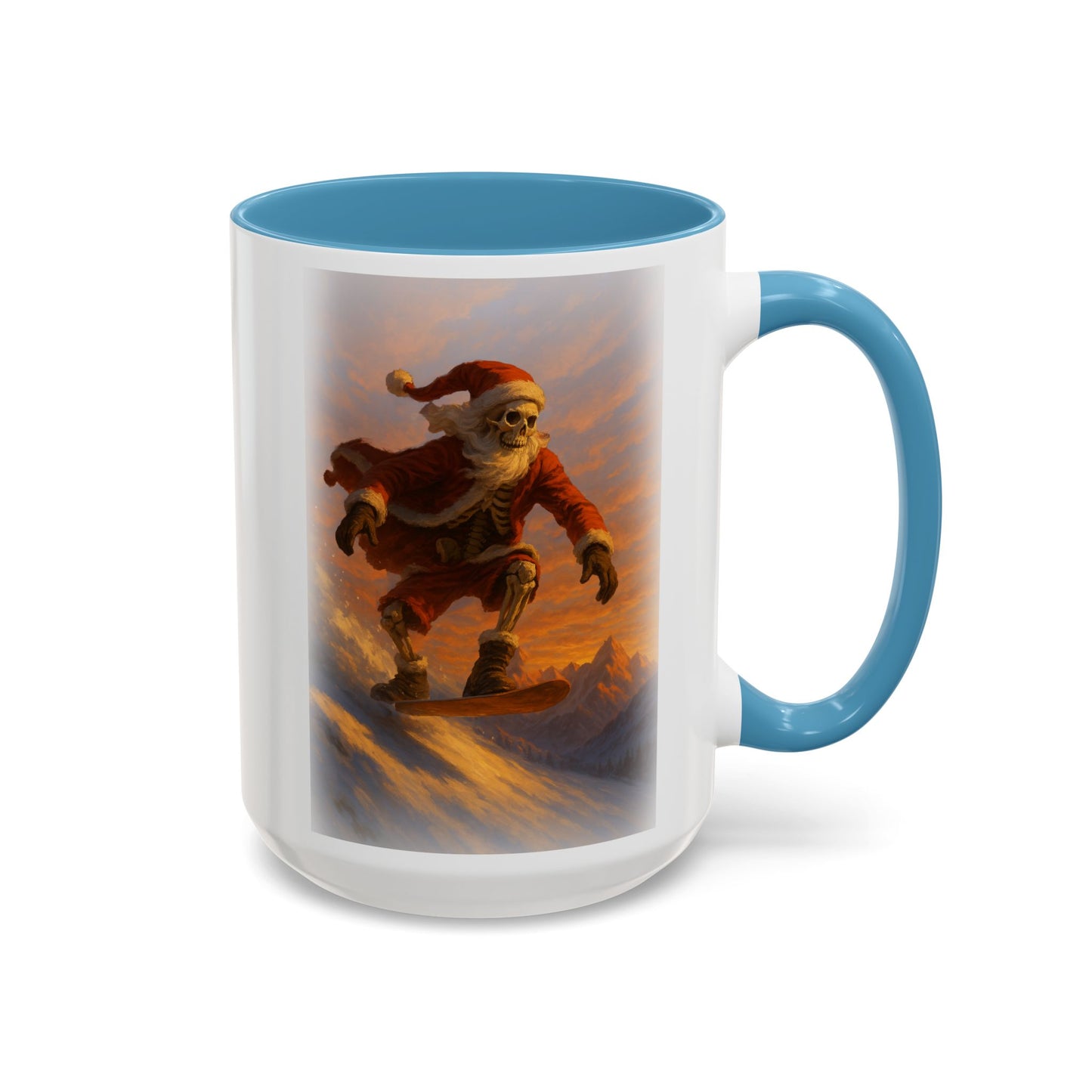 Santa Skelly Snowboarding   Coffee Mug
