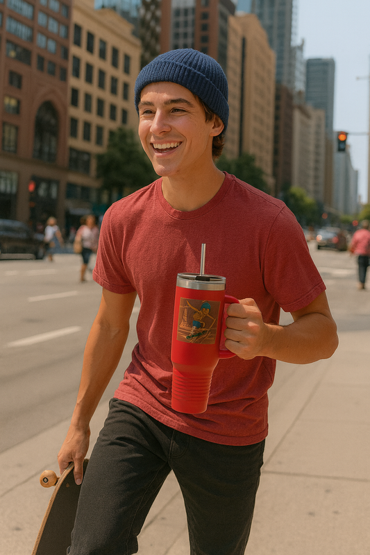 skelly grinding an epic rail 40 oz travel mug