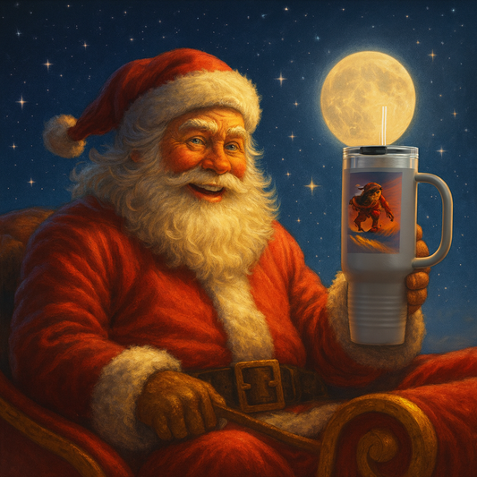 Skelly Santa Snowboarding 40oz travel mug